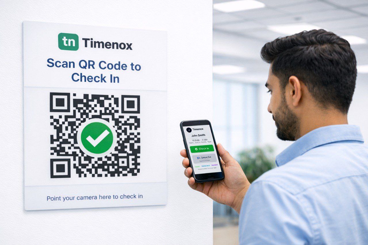Employee opening secure attendance link in browser for daily attendance check-in using mobile phone, no app required